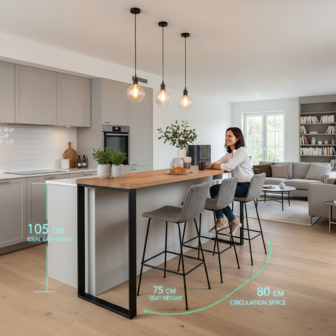 Hauteur de bar idéale : les standards à connaître pour une cuisine ou un salon harmonieux